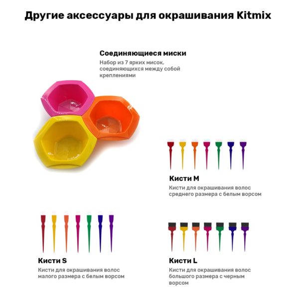 Кисти для окрашивания разноцветные Kitmix M набор 7 шт